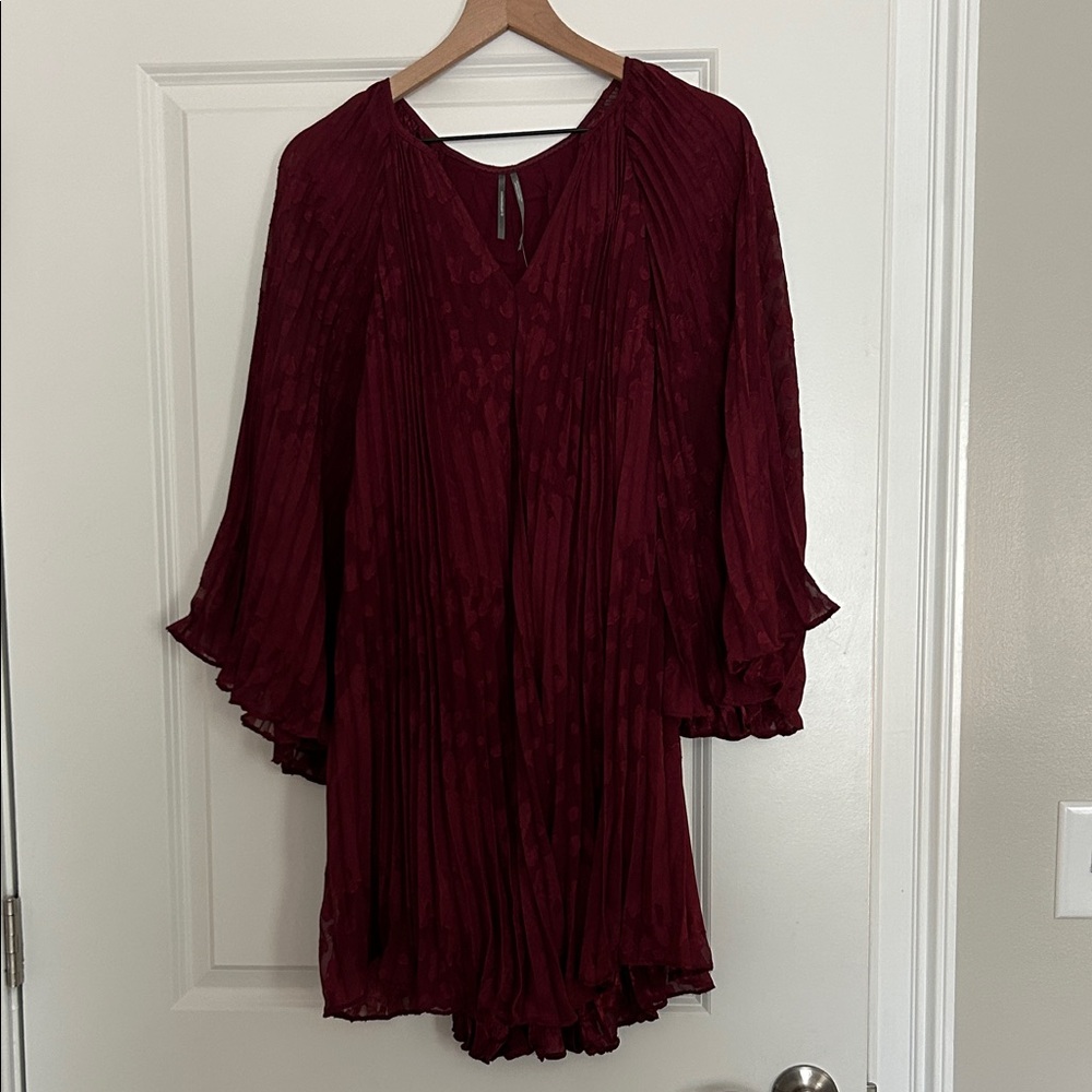 Anthro Deep Burgundy Pleated V-Neck Tunic